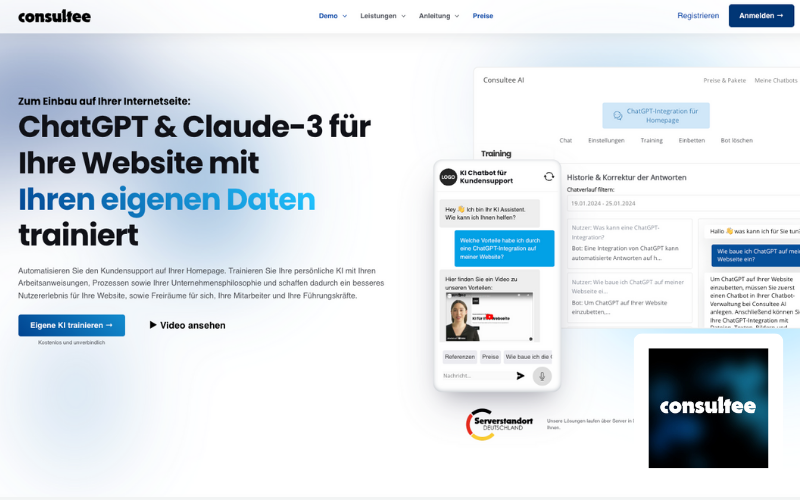 Webdesign Düsseldorf Consultee Referenz ChatGPT & Claude mit eigenen Daten trainieren, Chatbot